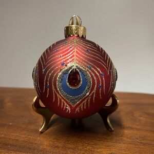 8 x Christian Lacroix Christmas Ornaments Peacock Red Designer Embellished Jewel